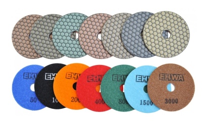 Алмазные гибкие шлифовальные круги EHWA Hexagonal Pads 7-STEP №3000 D100 Алмазные гибкие шлифовальные круги EHWA Hexagonal Pads 7-STEP №3000 D100